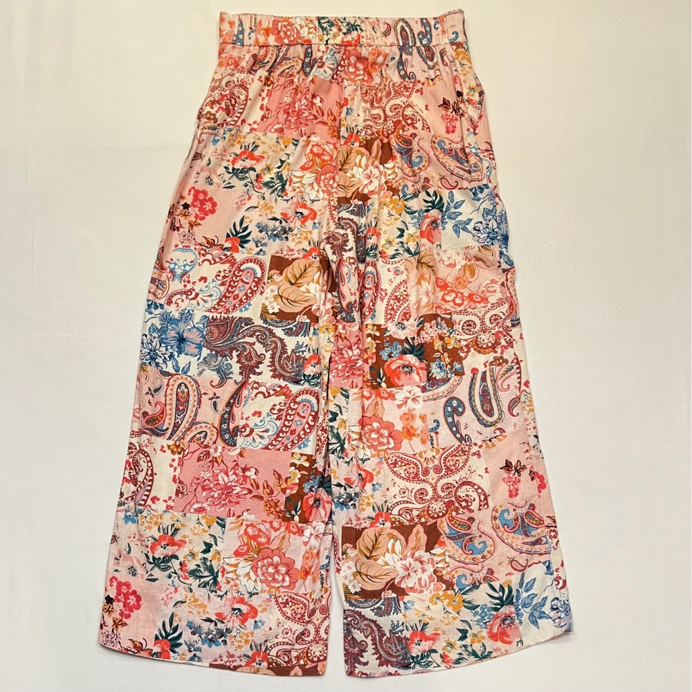 Sigrid Olsen Pink Paisley Floral Patchwork Linen Blend Wide Leg Pants Size 8 - Picture 8 of 9